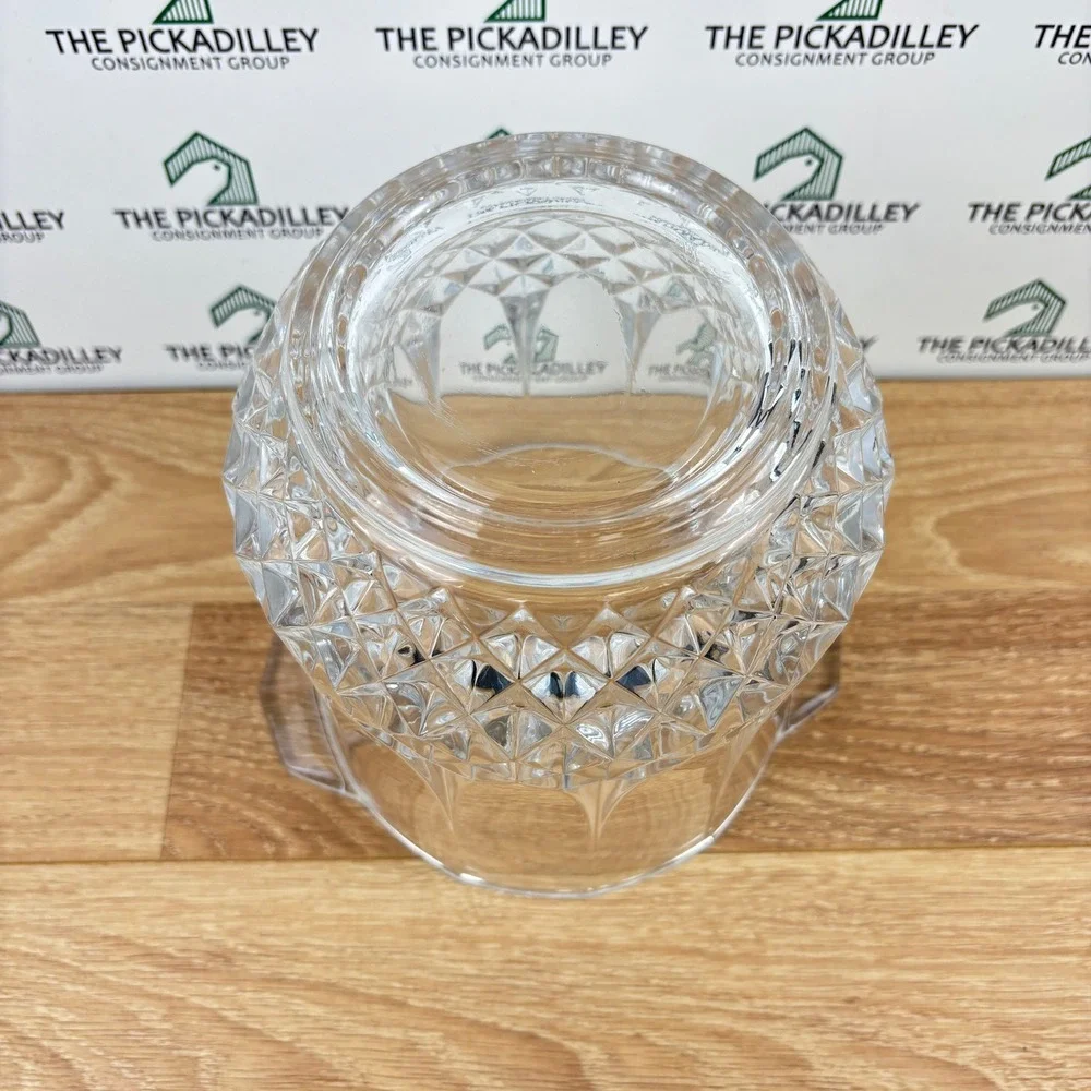 Vintage Cut Glass Ice Bucket Diamond Pattern Lug Handles 8